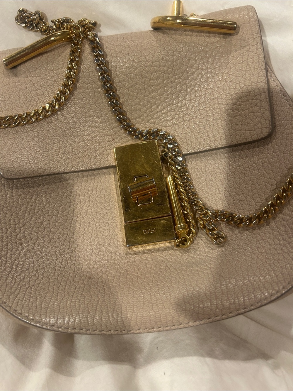 CHLOE Grained Lambskin Mini Drew Shoulder Bag Cement Pink - Picture 6 of 8